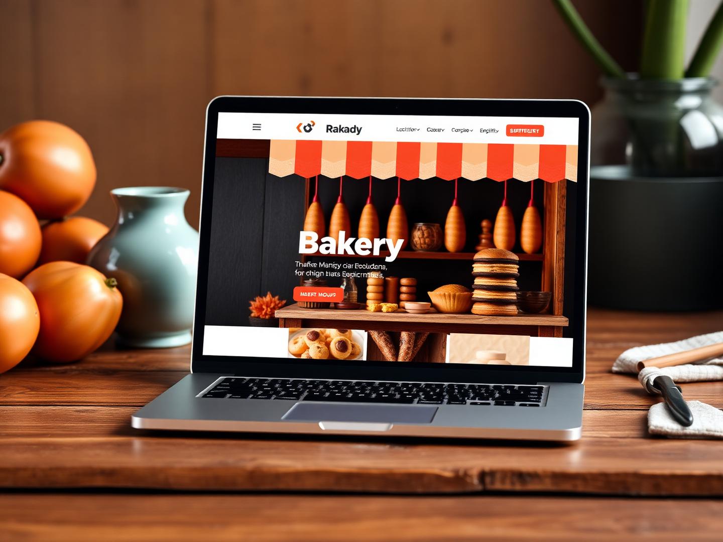 Sitio web de una panadería mostrado en una computadora portátil